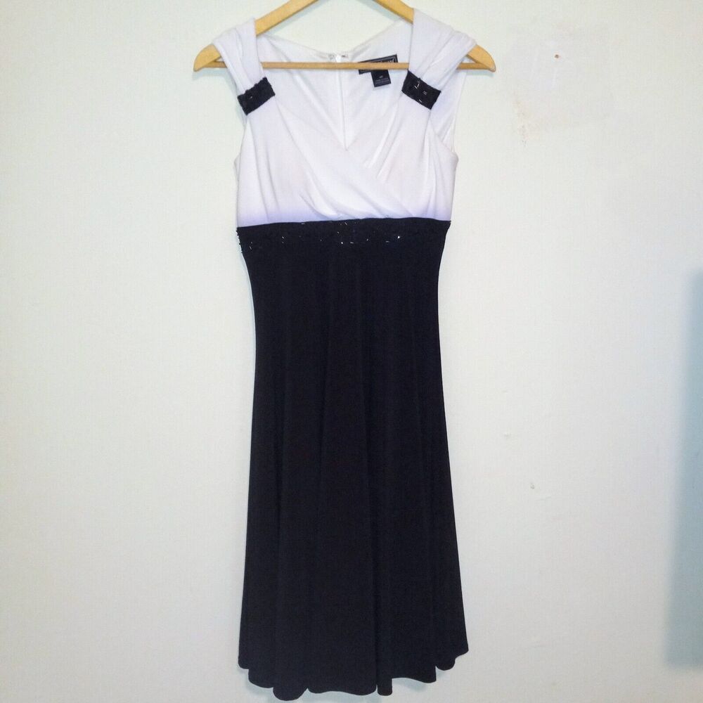 Jessica Howard White & Black Empire Waist Beaded Cocktail Dress-Size 6 Petite